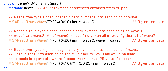 Igor code to connect to instrument using VISA