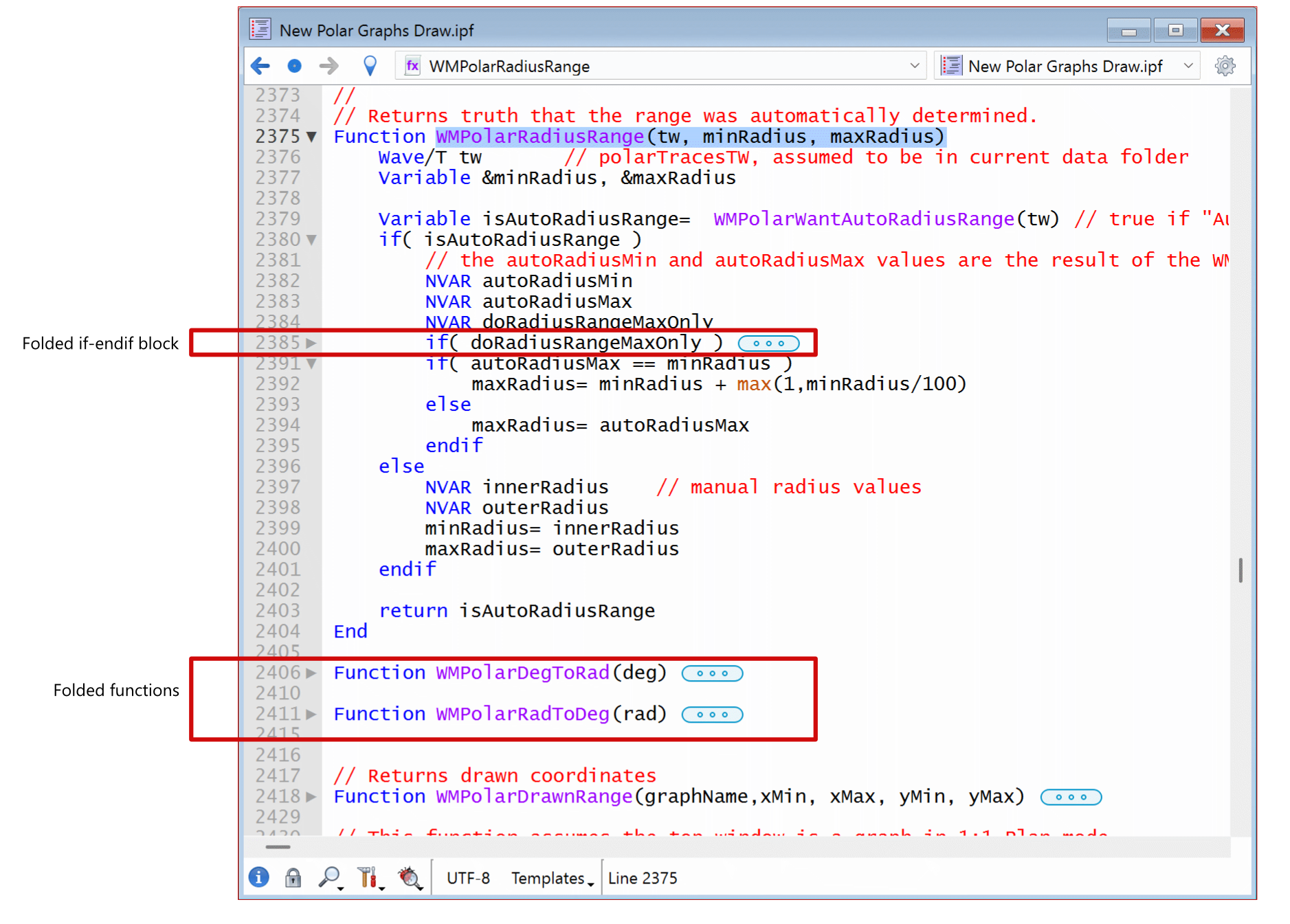 Code editor with one end-if code block and two entire functions folded