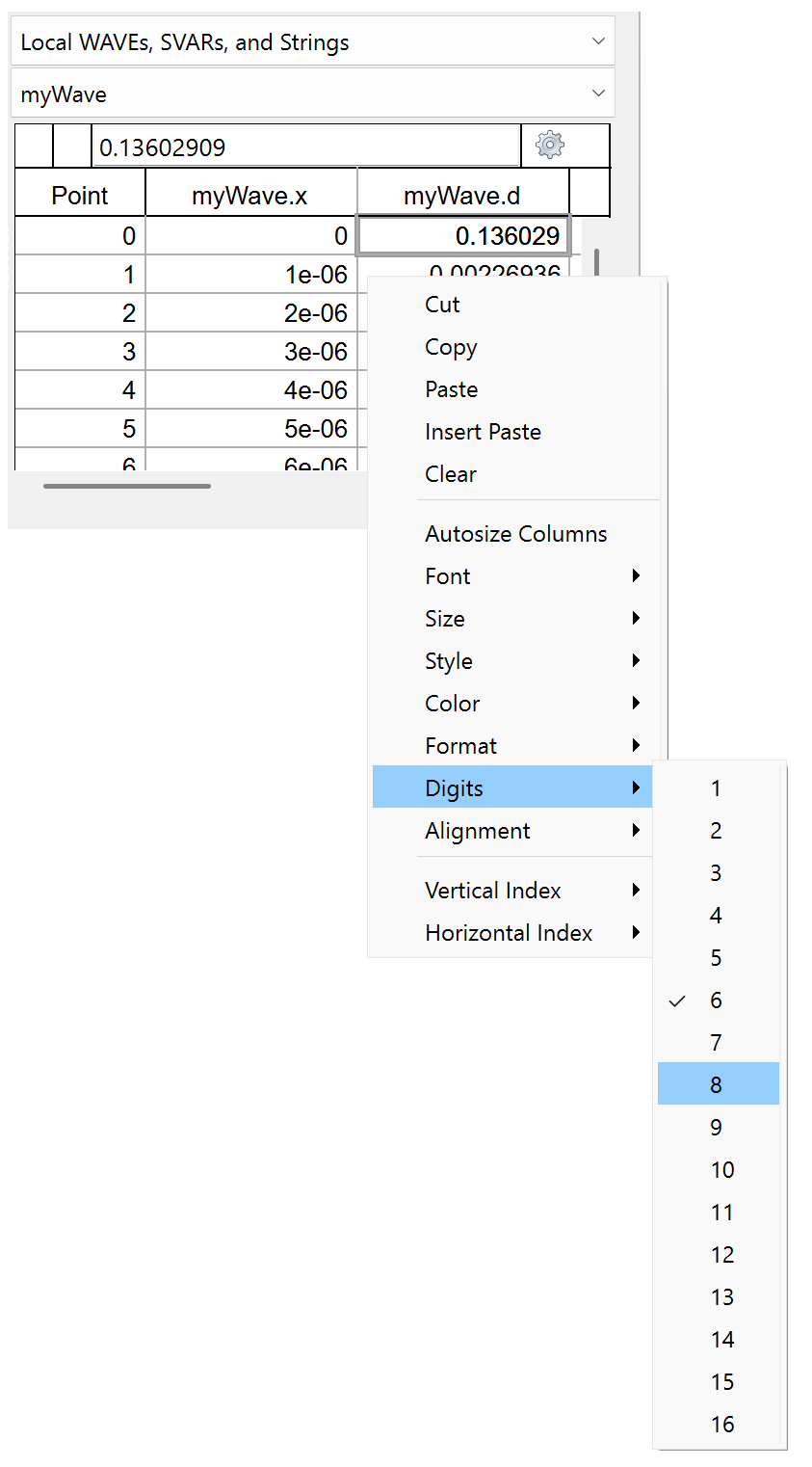 changing the debugger's table's number of displayed digits