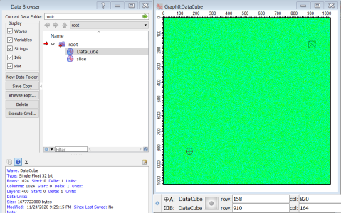 An arbitrary 3D test wave showing how the cursors can be placed on one of the layers