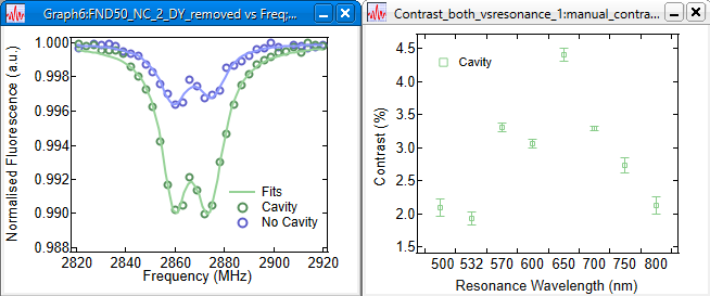 Graphs in question displayed side by side in IGOR. The left is numerical while the right is a category plot.